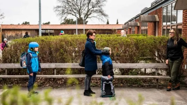 Children waiting to go into school in Copenhagen