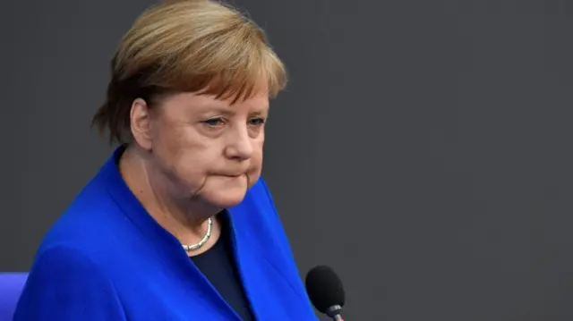 Angela Merkel speaking to the German Bundestag lower house of parliament on Wednesday