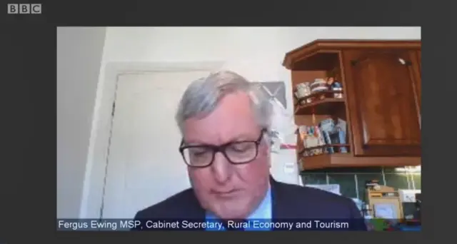 Rural Economy and Tourism Secretary Fergus Ewing is giving evidence from home