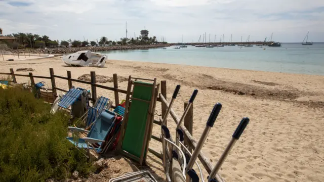 An empty beach in Majorca, Spain.