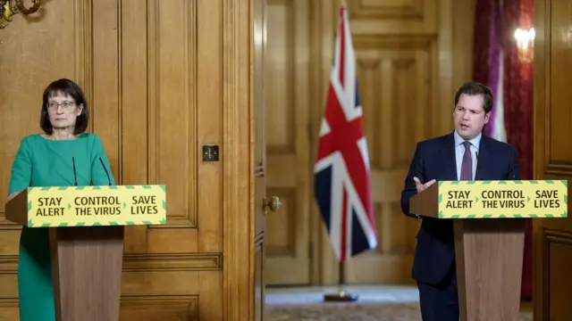 Deputy Chief Medical Officer Dr Jenny Harries and Housing, Communities and Local Government Secretary Robert Jenrick speaking during a media briefing in Downing Street, London