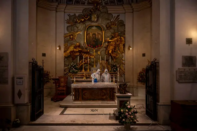 A church is disinfected in Italy