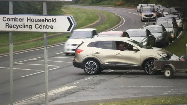 Queue outside Comber recycling centre, County Down