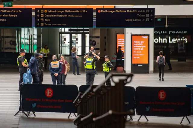 Police and security staff at Birmingham New Street