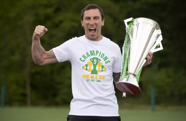 Celtic captain Scott Brown with the Scottish Premiership trophy