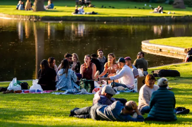 People picnic at Melbourne's Royal Botanic Gardens on the weekend