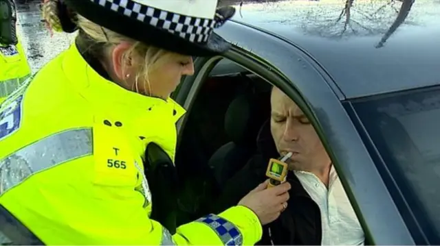 Officer carrying out a breath test