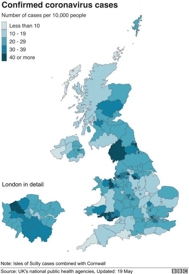 Coronavirus map of the UK