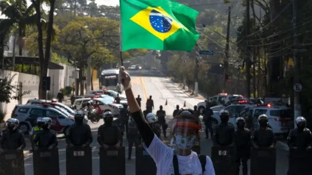 Protester with Brazilian flag