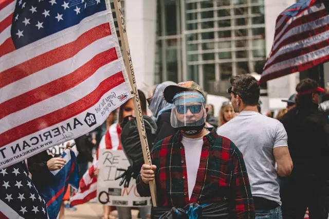 A protester during an anti-lockdown protest in Chicago