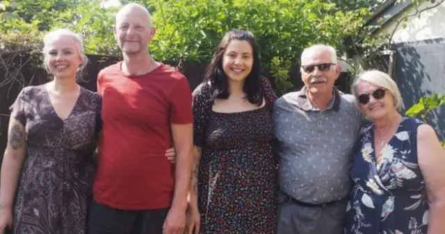 Keri Rennison with her partner Chris Westoby, her daughter Rosie and both her parents.