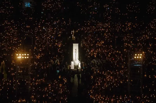 A candlelit vigil to mark the Tiananmen Square massacre in Hong Kong