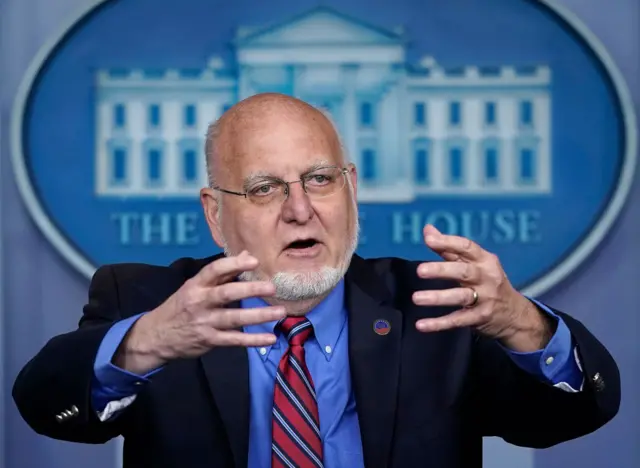 Dr Robert Redfield, director of the Centers for Disease Control and Prevention, speaking at the White House in April