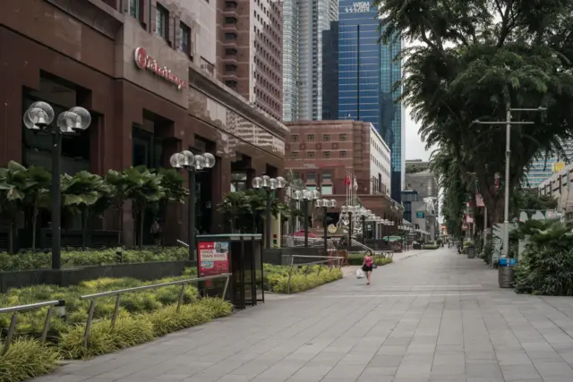 A view of a semi deserted Orchard Road