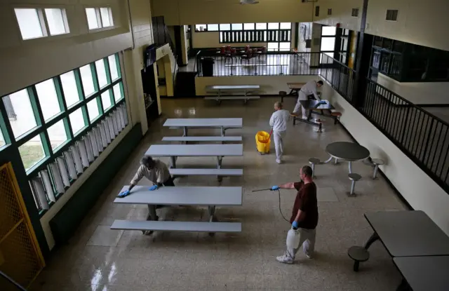 A prison in Massachusetts being cleaned during the coronavirus pandemic