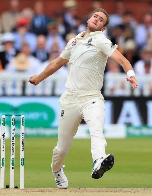 Stuart Broad bowling for England