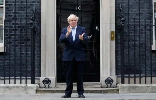 Prime Minister Boris Johnson, on the doorstep of No 10, thanks front-line workers