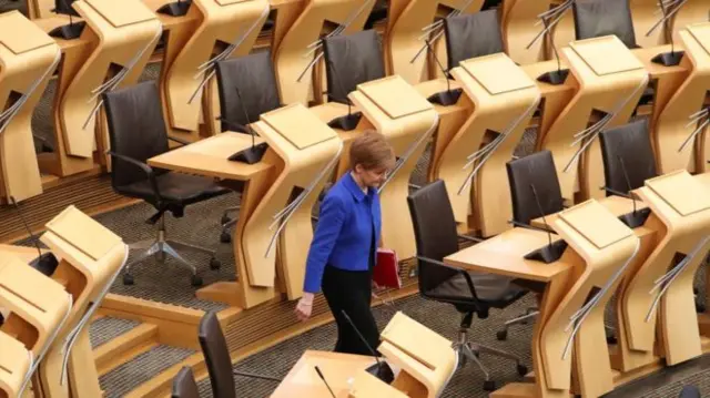 The first minister will begin her crucial statement in the chamber from 12.30pm