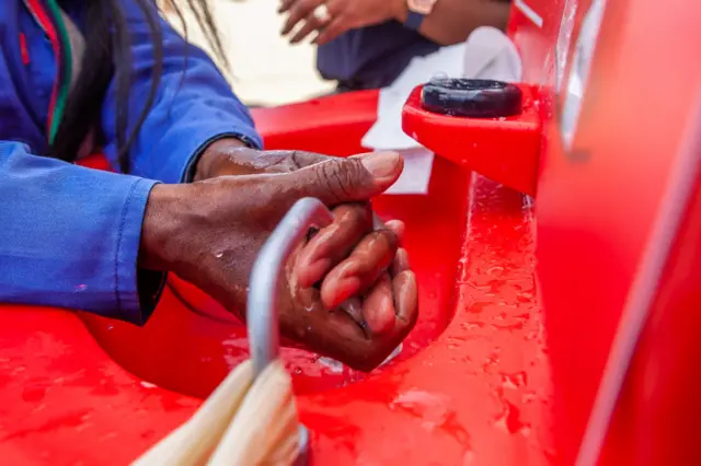 Geoffrey Makhubo (Mayor of Johannesburg) launches hand washing campaign at Mangolongolo Informal Settlement,