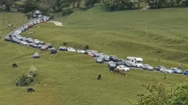 Cars parked in the Moorlands last weekend