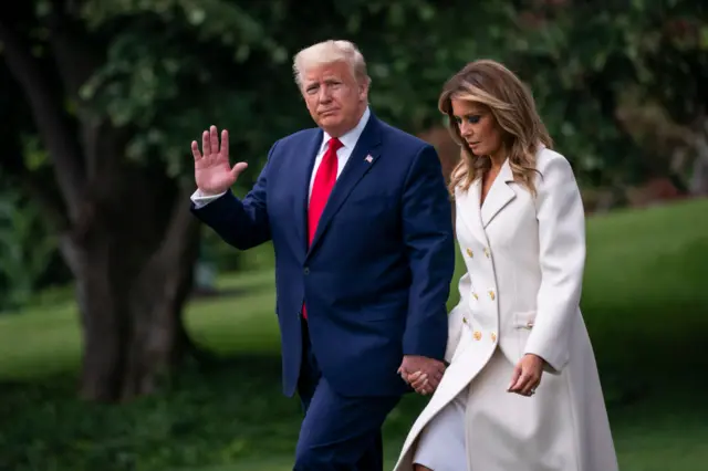 US President Donald Trump and first lady Melania Trump depart the White House for Baltimore, Maryland on May 25, 2020 in Washington, DC