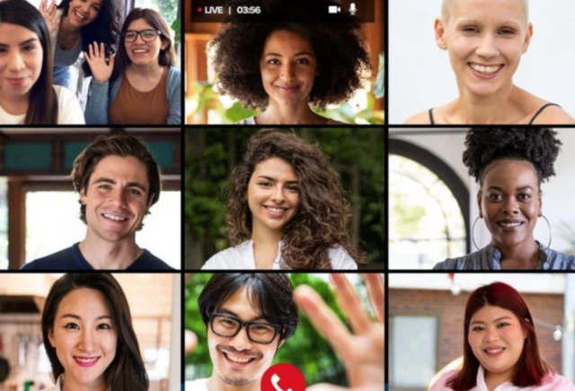 A collage of faces on video-chat apps