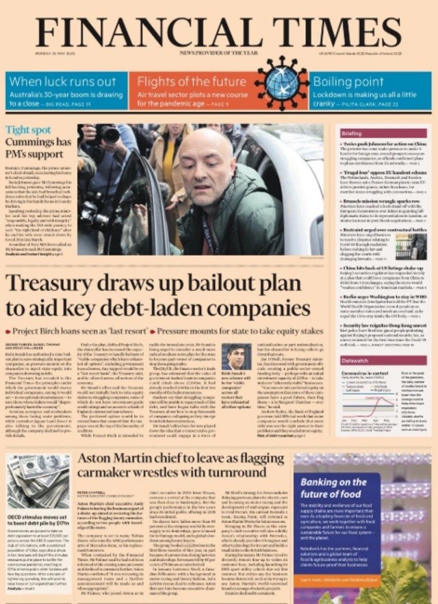 Front page of the Financial Times on 25 May 2020