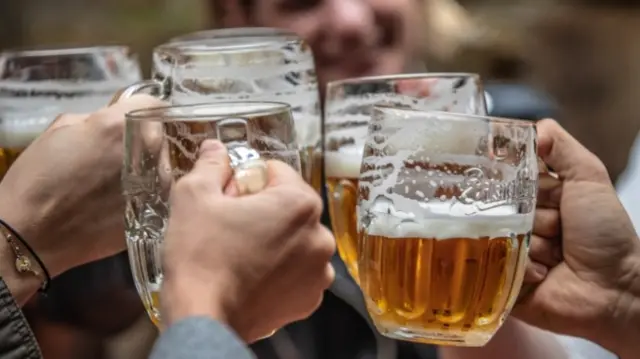 Beer glasses full of delicious Czech beer