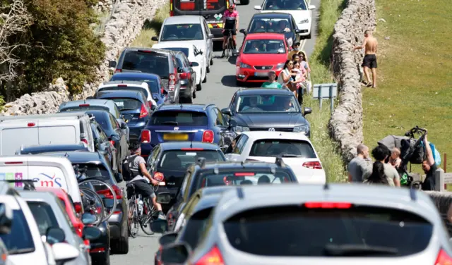 Traffic queue in Burnsall