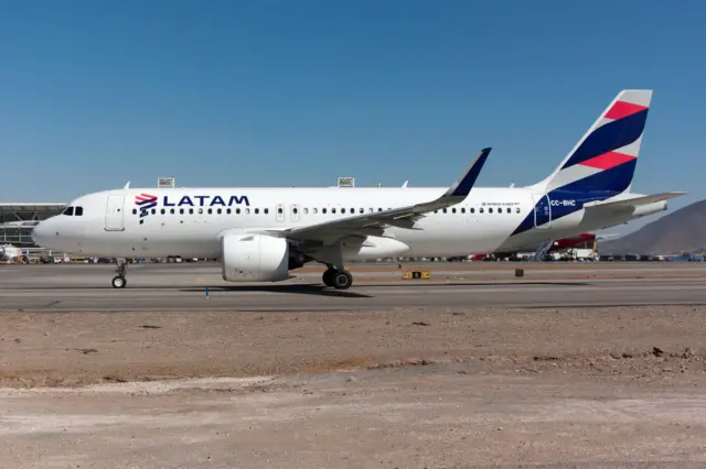 LATAM Airlines Airbus 320 NEO taxiing seen at the Santiago airport, Chile.