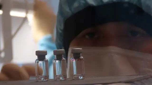 Small bottles on a lab bench