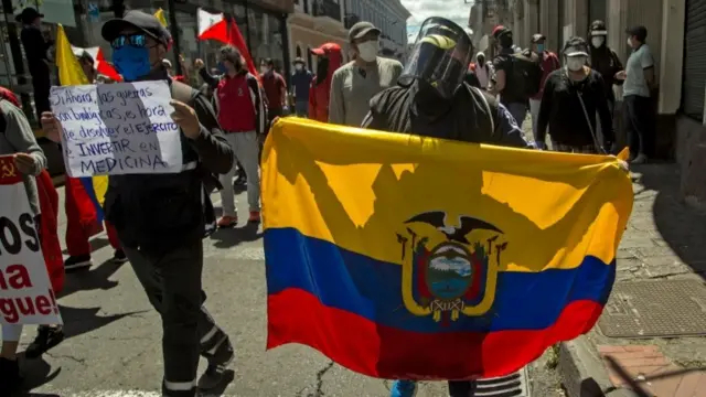 Protester with Ecuadorian flag