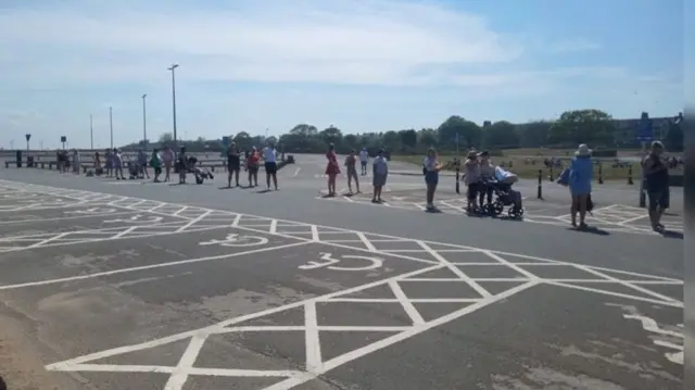 Queue for toilet at Skegness last Wednesday