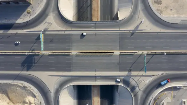 Aerial shot of empty highway