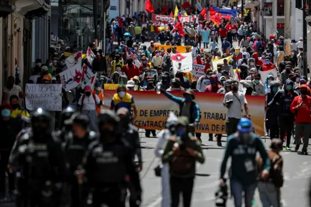 Ecuadorians take to the streets to protest against the Lenin Moreno's government, in Quito, Ecuador