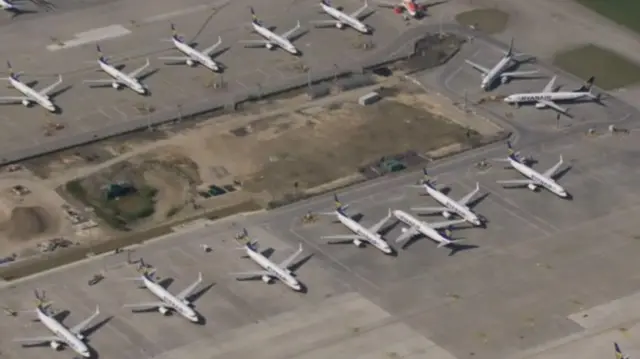 Planes stacked at Stansted Airport