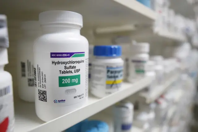 Hydroxychloroquine tablets on a pharmacy shelf