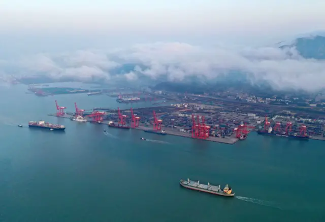 Cargo ships pictured in China