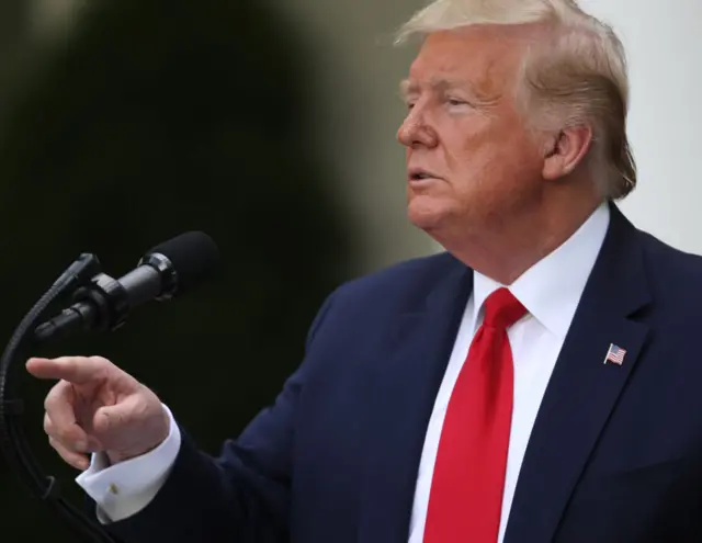 President Donald Trump makes remarks during an event on protecting seniors with diabetes, in the Rose Garden at the White House on May 26, 2020 in Washington, DC