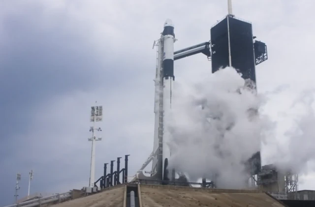 Liquid oxygen venting off the rocket