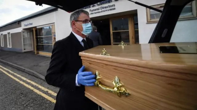 funeral director with coffin