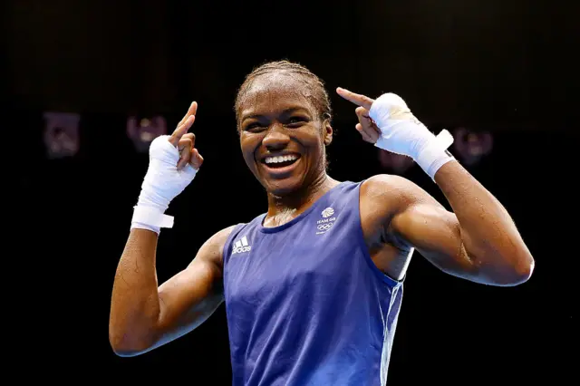 Nicola Adams smiling in the ring at London 2012