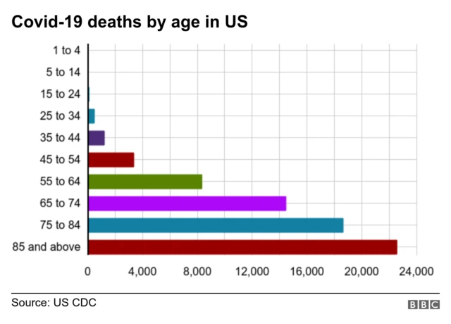 Chart showing age range of US deaths