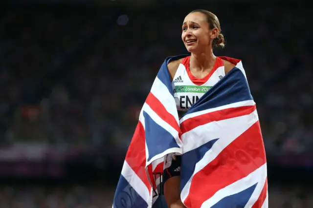 Jessica Ennis-Hill looks emotional as she celebrates her London 2012 victory