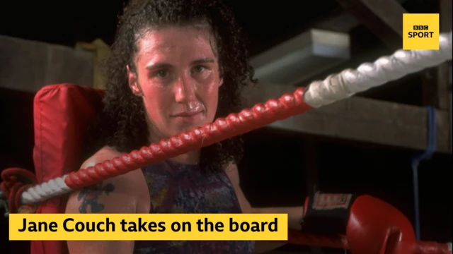 Jane Couch in the ring with the words Jane Couch takes on the board