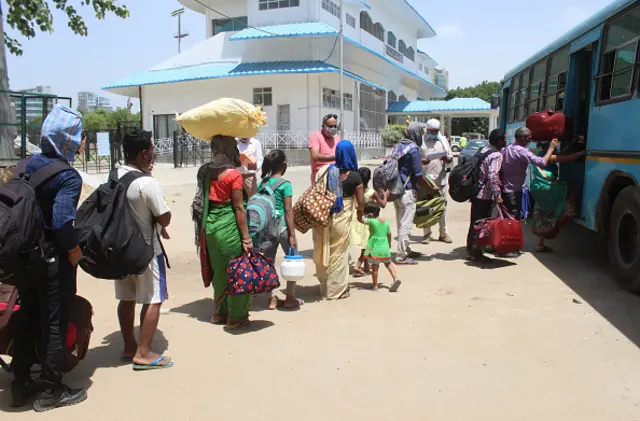 Migrants head to board Haryana Roadways transit buses