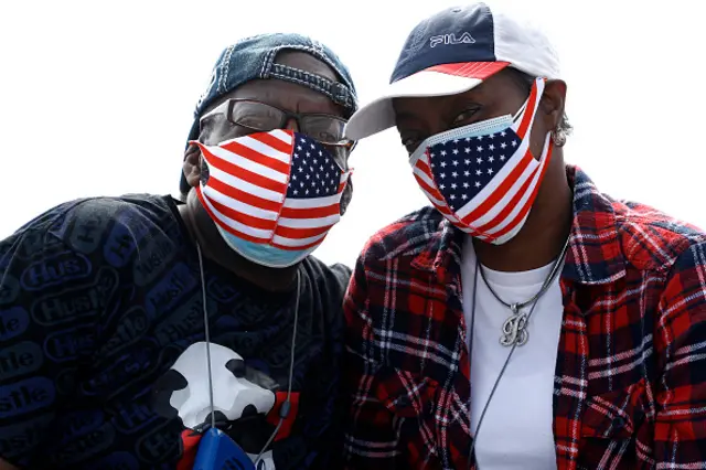 People wearing US flag masks