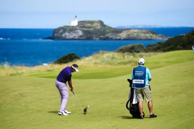 Ian Poulter playing on the final day of the Scottish Open in 2019