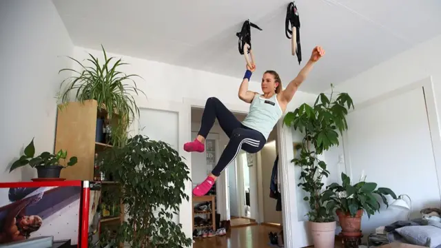 Climber Petra Klingler trains at home in Bern, Switzerland