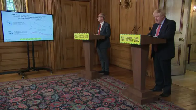 Prime Minister Boris Johnson and chief scientific adviser Sir Patrick Vallance